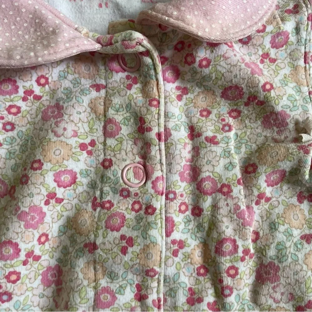 Mon Caramel Baby Girl Floral Cotton Footed Pajamas/ Collared Outfit Size 6 M